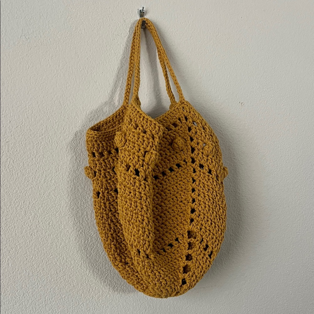 100% Handcrafted Mustard Crochet Tote Bag NEW